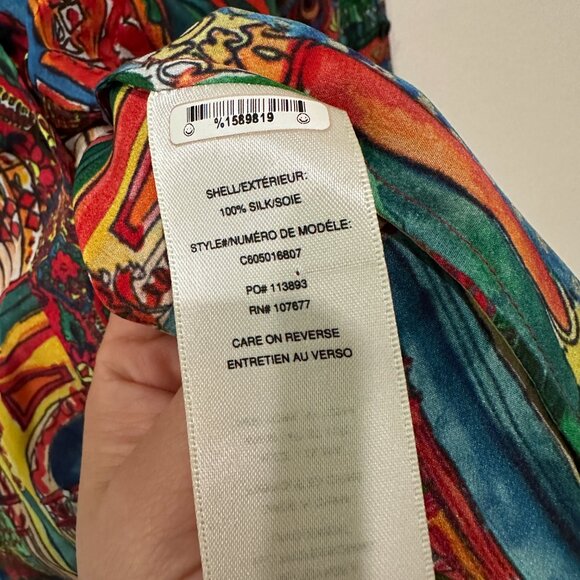 Alice + Olivia Cal Button-down Silk Shirt In Havana Town Size XS - Picture 3 of 9